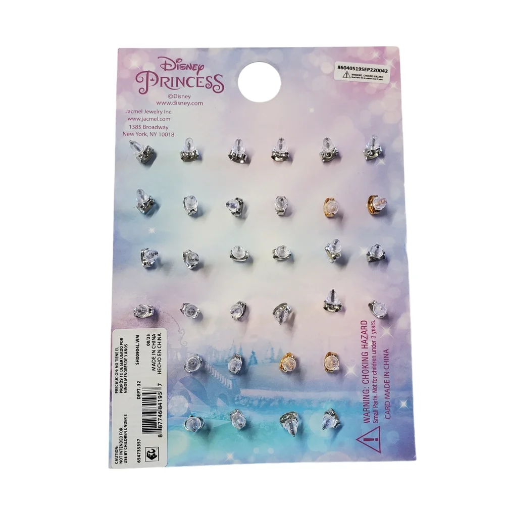 NEW Disney Princess 16 Piece Stud Set & 5 Hair Bow Set
